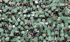 Chapecoense fans display the club’s badge during the presentation of the Copa Sudamericana trophy before their friendly against Palmeiras.