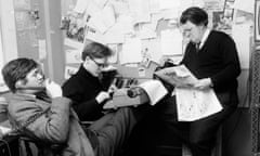 Christopher Booker, centre, Richard Ingrams, left, and Willie Rushton working on Private Eye in 1963.