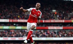 BESTPIX Arsenal v Swansea City - Premier League<br>LONDON, ENGLAND - OCTOBER 15: Theo Walcott of Arsenal celebrates scoring his sides second goal during the Premier League match between Arsenal and Swansea City at Emirates Stadium on October 15, 2016 in London, England.  (Photo by Julian Finney/Getty Images) *** BESTPIX ***