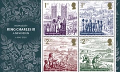 Set of four new stamps issued to mark the coronation of King Charles III and Queen Camilla.