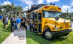 Parents of Parkland Shooting victims start a 'non gun' tour around the USA<br>epa10724574 Parents of the Parkland Shooting victims and activists gather around the scholar bus, that will be used in the Guac's Magical Bus Tour, in front of the Marjory Stoneman Douglas high school in Parkland, Florida, USA, 03 July 2023. According to the organizers, the Guac's Magical Bus Tour is a road tour that will be visiting to visit, honor, empower, and remember 23 communities around the USA that suffered gun violence. The parents of Joaquin Oliver, one of the Parkland Shooting victims, create the Joaquin 'GUAC' Oliver's movement that is raising the level of activism and coalition against gun violence in the USA. 2023 marked the fifth anniversary of the shooting at Marjory Stoneman Douglas High School in which 17 people among students and staff members were killed. EPA/CRISTOBAL HERRERA-ULASHKEVICH