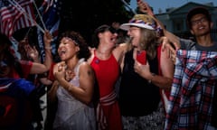 Supporters sing patriotic songs during a Rally for Trump on 3 July 2019 in front of White House in Washington DC