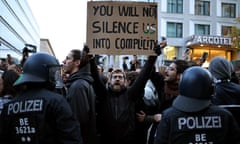 Police at an unauthorised rally in solidarity with Palestinians in Berlin, Germany, 18 October 2023