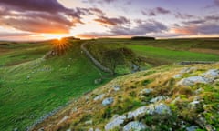 Sunset over Hadrian’s Wall at Sycamore gap, Northumberland.