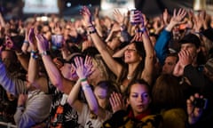 Crowds watch Fontaines DC at Green Man festival last weekend.