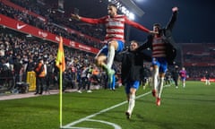 Antonio Puertas celebrates his superb late equaliser for Granada against Barcelona