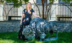 Novelist Téa Obreht withthe sculpture Buffalo (1987) by the artist Kappy Wells at the Cathedral of St. John the Divine in New York City. 8/10/19 New York Ali Smith for The Guardian