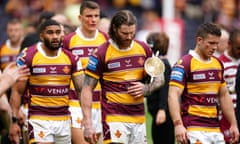 Huddersfield Giants v Wigan Warriors - Betfred Challenge Cup - Final - Tottenham Hotspur Stadium<br>Huddersfield Giants' Chris McQueen (centre) reacts to defeat following the Betfred Challenge Cup final at the Tottenham Hotspur Stadium Picture date: Saturday May 28, 2022. PA Photo. See PA story RUGBYL Final. Photo credit should read: Mike Egerton/PA Wire. 
RESTRICTIONS: Use subject to restrictions. Editorial use only, no commercial use without prior consent from rights holder.