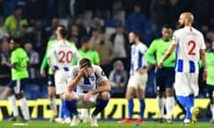 Dale Stephens reacts at the final whistle as Brighton lost 2-0 to Cardiff, who are now just two points behind in the table.