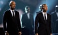 LOS ANGELES, CA - FEBRUARY 08: Rapper Common (L) and singer John Legend perform "Glory" onstage during The 57th Annual GRAMMY Awards at the at the STAPLES Center on February 8, 2015 in Los Angeles, California. (Photo by Kevork Djansezian/Getty Images)