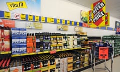 Lidl discount supermarket in Newhaven shelves packed with bottles of wine on offer