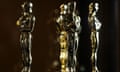 FILES-US-ENTERTAINMENT-FILM-AWARD-CELEBRITY<br>(FILES) In this file photo taken on February 21, 2008 Oscar statuettes are displayed at the “Meet The Oscars” exhibit before the 80th annual Academy Awards in Hollywood, California - The Oscars on Sunday will mirror the movie industry they honor: transformed by the pandemic, forced to experiment with new venues and formats, and likely to be dominated by “Nomadland.” The crowning event of Hollywood’s awards season was delayed by two months, and will mainly be held at Los Angeles’ Union Station, chosen for the social distancing its enormity allows in the age of Covid-19. (Photo by Gabriel BOUYS / AFP) (Photo by GABRIEL BOUYS/AFP via Getty Images)