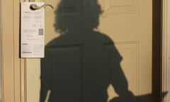 Fort Bend Democratic Chairwoman Goes Door-to-Door<br>Cynthia's shadow, complete with clipboard, stands next to the voter registration form she has left on someone's door handle. Canvasing census in Sugar Land, Texas with Cynthia Ginyard