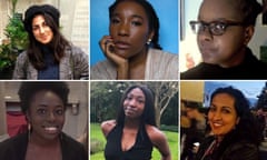 The six finalists in the Guardian/4th Estate BAME prize … (clockwise from left) Jenna Mahale, Kandace Siobhan Walker, Sonia Hope, Jameen Kaur, Arenike Adebajo and Oluchi Ezeh.