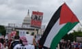 Palestinian supporters gather outside of the US Capitol to protest Israeli Prime Minister Benjamin Netanyahu's speech to Congress in Washington DC.