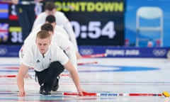 Bobby Lammie (front) and the rest of the Team GB men’s curlers warm up before their gold-medal match.