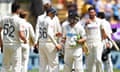 Joe Root congratulates Tom Latham of New Zealand at the end of the match.