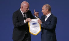 Gianni Infantino, the Fifa president, with Russia’s Vladimir Putin in 2018