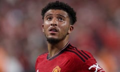 Manchester United v Borussia Dortmund - Preseason Friendly<br>LAS VEGAS, NEVADA - JULY 30: Jadon Sancho of Manchester United during the pre-season friendly match between Manchester United and Borussia Dortmund at Allegiant Stadium on July 30, 2023 in Las Vegas, Nevada. (Photo by Matthew Ashton - AMA/Getty Images)