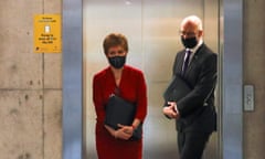 Nicola Sturgeon, at the Scottish parliament, February 2021, with John Swinney