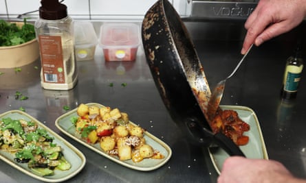 Plating up food at the Oak Tree