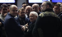 PiS leader Jarosław Kaczyński at a Law and Justice party protest at Polish state TV headquarters in Warsaw