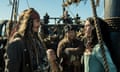 null<br>“PIRATES OF THE CARIBBEAN: DEAD MEN TELL NO TALES”..The villainous Captain Salazar (Javier Bardem) pursues Jack Sparrow (Johnny Depp) as he searches for the trident used by Poseidon..Pictured L-R: Johnny Depp (Captain Jack Sparrow), Martin Klebba (Marty), Kevin McNally (Joshamee Gibbs), Stephen Graham (Scrum) and Kaya Scodelario (Carina Smyth)..Ph: Peter Mountain..© Disney Enterprises, Inc. All Rights Reserved.