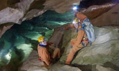 Three astronauts on the first caving day