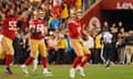 San Francisco 49ers quarterback Brock Purdy (13) celebrates after winning the NFC Championship Game