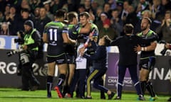 Connacht’s players deservedly celebrate a stunning win over the four-times champions Toulouse.