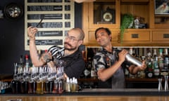 Rhik Samadder makes a cocktail with bar manager Nazareth Rodriguez at the Duchess of Dalston.