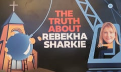 Rebekha Sharkie on a Australian Christian Lobby flyer which says 'the truth about Rebekha Sharkie' and depicts her driving a wrecking ball through a religious building