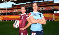 Ali Brigginshaw of Queensland and Kezie Apps of New South Wales pose ahead of a historic Women's State of Origin series starting at Suncorp Stadium.