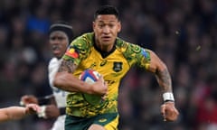 Israel Folau playing for Australia against England in 2018