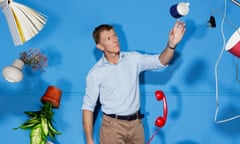 Tim Peake with household objects that look like they are floating