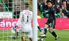 Reo Hatate scores Celtic’s fourth goal in their home victory over St Johnstone
