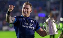 Stuart Hogg celebrates with the Calcutta Cup