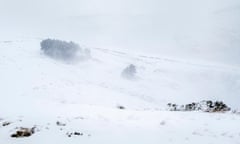 Winter snow on the hills below Kinder Scout, Derbyshire.