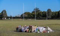 Singleton Roosters Football Club Make Statement Following Deadly Hunter Valley Bus Crash<br>SINGLETON, AUSTRALIA - JUNE 19: Floral tributes are shown at the oval for the victims of the deadly Hunter Valley bus crash on June 19, 2023 in Singleton, Australia. Ten people were killed on Sunday 11 June after the bus returning passengers from a wedding crashed and rolled while making a turn at a roundabout near the town of Greta. (Photo by Roni Bintang/Getty Images)