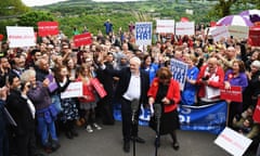 Labour leader Jeremy Corbyn at a campaign rally in Huddersfield