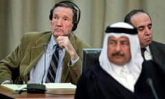 As part of Saddam Hussein’s legal team, Ramsey Clark listens to proceedings as the former Iraqi president’s trial resumes in Baghdad, in November 2005.