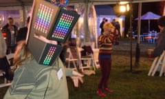 Woman with LED lights shaped into Ned Kelly mask