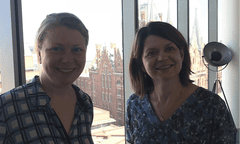 Lily and Emma taking a vertigo selfie at The Digital Catapult offices on Euston Road.