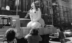 ‘The free speech icon of the summer’ … a 10ft sculpture of Robert Crumb’s Honeybunch Kaminski is paraded outside the Old Bailey, London, during the Oz obscenity trial, June 1971. 