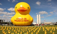 Quack attack … an eye-catching political protest in Brazil, from Hope to Nope: Politics and Graphics 2008-2018, at the Design Museum, London.