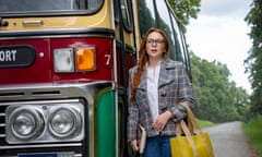 Lindsay Lohan as Maddie steps off a bus in rural Ireland in Irish Wish