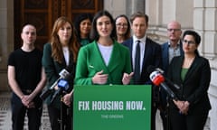 Victorian Greens Leader elect Ellen Sandell (centre) speaks during a Victorian Greens press conference.