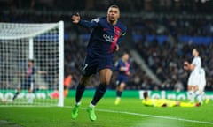 Kylian Mbappe of Paris Saint-Germain celebrates scoring his team’s second goal.