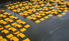 A parking lot full of cabs in New Jersey is flooded as a result of Hurricane Sandy.