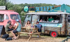 Food stalls at Standon Calling Festival Hertfordshire UK 2021<br>2G9P80D Food stalls at Standon Calling Festival Hertfordshire UK 2021